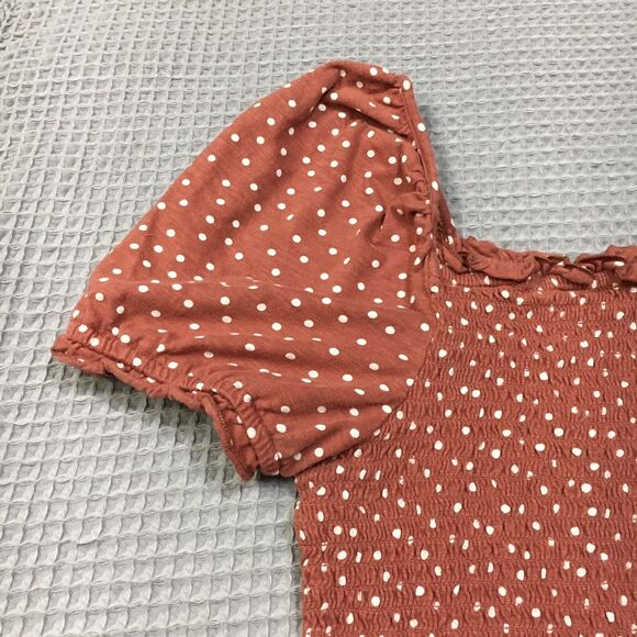 American Eagle Top Women’s L Smocked Polka Dot Crop Puff Sleeve Boho Cottage Y2K - Picture 4 of 11